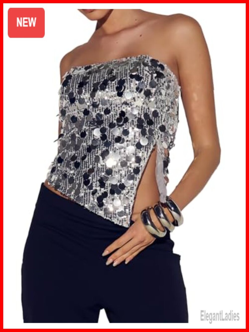 Sequin Cowl Neck Cami Tank Top Sleeveless Women Silver